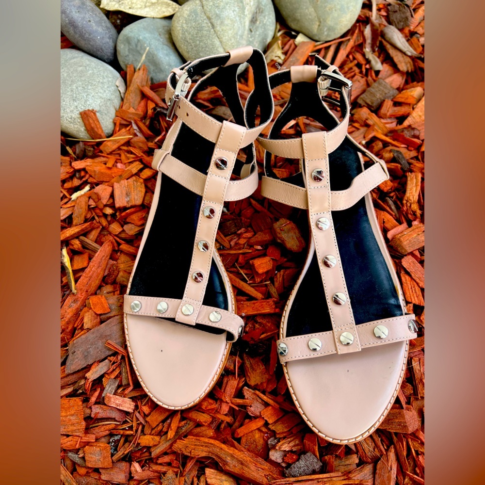 Rebecca Minkoff Blush Pink Studded T-Strap Sandals